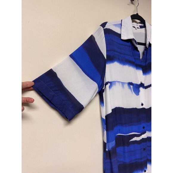 BELLA DAHL Wave Print V-Neck Short Sleeve Maxi Shirt Dress, Sz S - Picture 3 of 15